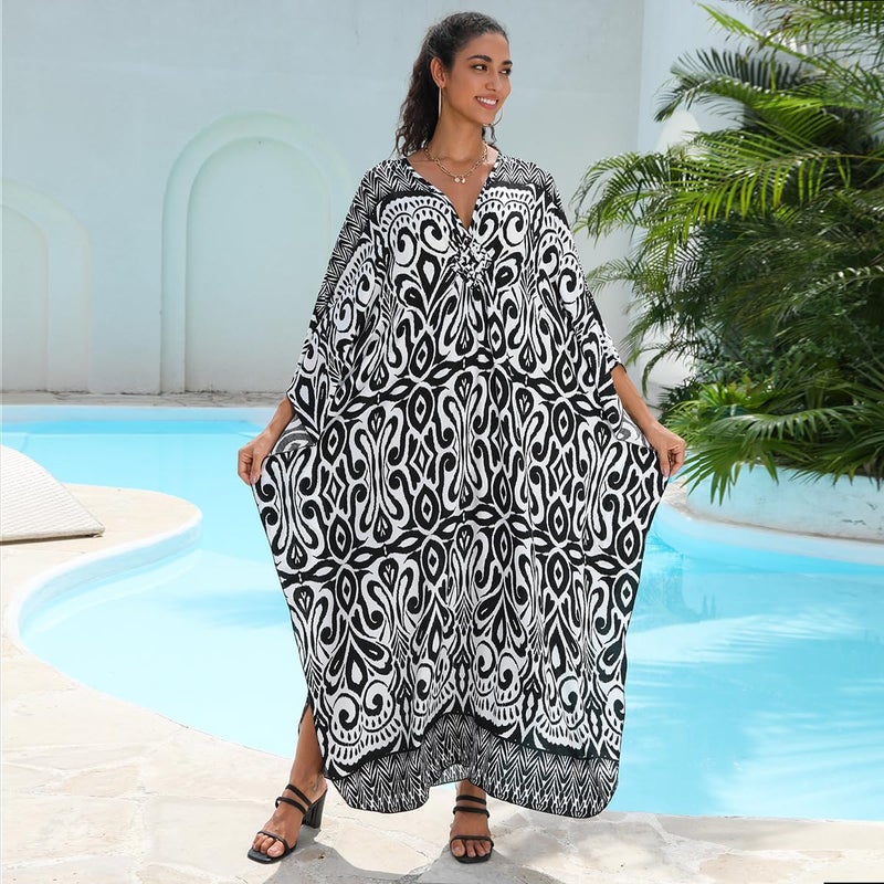 KEYLORTING Women's Plus Size Kaftan Dress – Plus Size Maxi Dress Moo Moos Beach Cover Up,Bathing Suit Cover-Up Loungewear - Image 5